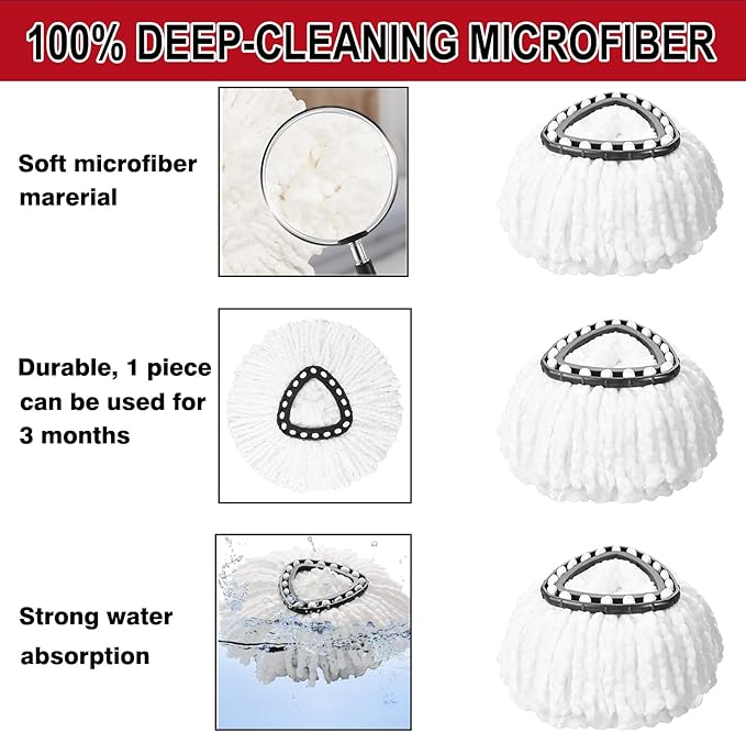 12 Pack Spin Mop Replacement Heads, 100% Microfiber Spin Mop Refill for Easy Wring Compatible with Triangle Spin Mop, 360 Degree Spinning Mop Replace Head for Floor Cleaning