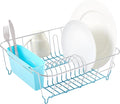 Dish Drying Rack & Cutlery Holder 2 Piece Set - Compact Sink-Fitting Dish Drainer with Rubberized Undercoating, Space-Saving Kitchen Organizer for Plates, Cups, Bowls & Utensils in Sink, Turquoise