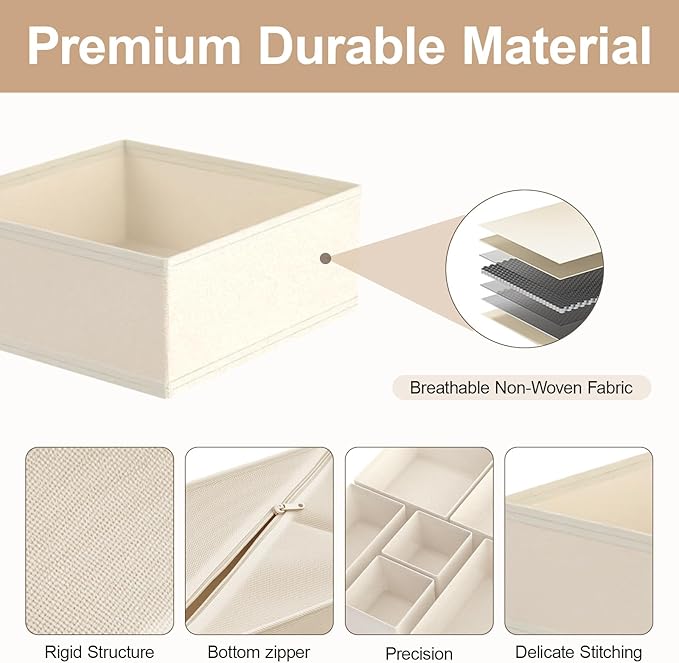 Dorisun Drawer Organizer Clothes - Dresser Organizer for Baby Clothes, Underwear, Sock - Nursery Organization - Foldable Closet Organizatio Dividers for Bra, Belt, Tie (Beige, 6 Pack)