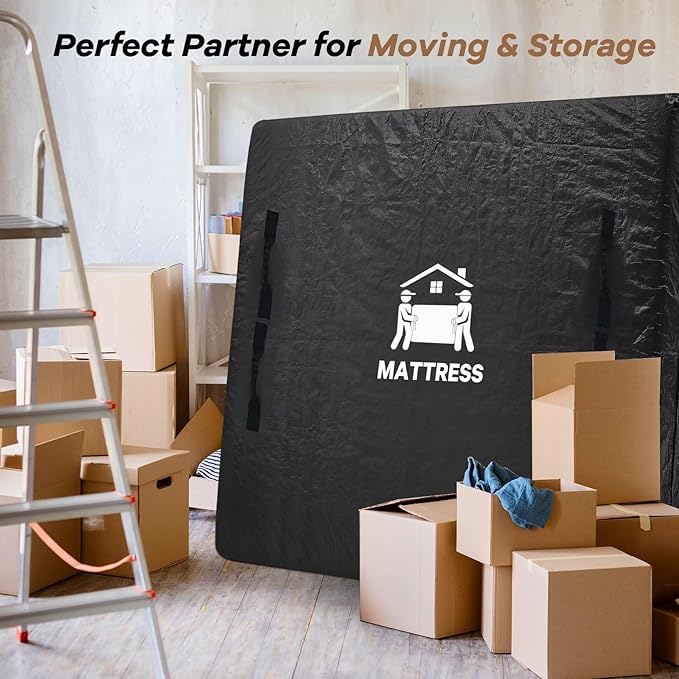 Mattress Bags for Moving, BETU Mattress Protector Waterproof Mattress Cover Queen Size Storage Bags with 8 Heavy-Duty Handles and Zipper for Bed Extra Thick Large Reusable (82"x62"x15" Black)