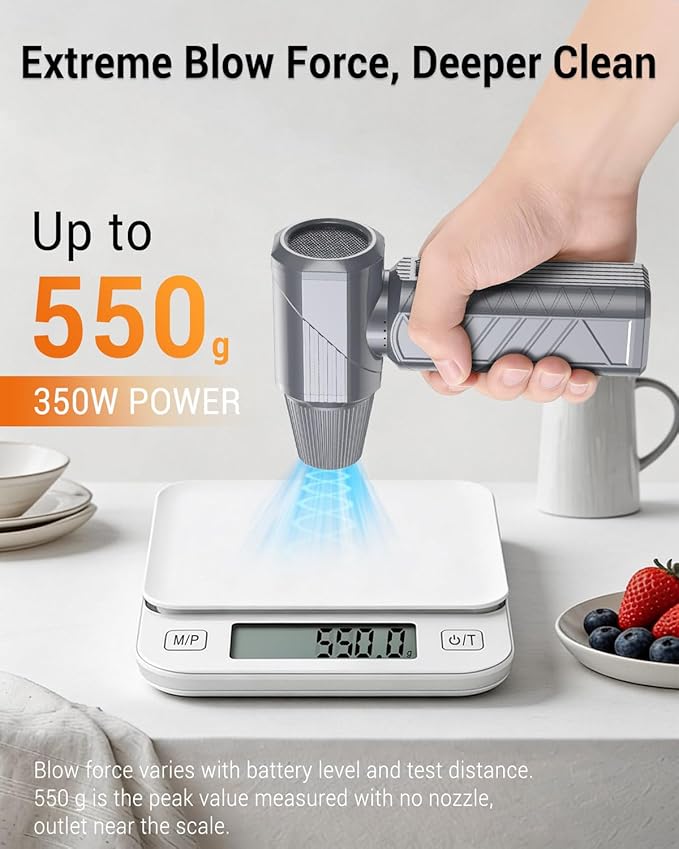 BOBYE Compressed Air Duster, 350W High-Powered Electric Air Duster with 180,000 RPM, Extended Runtime, 10000 mAh Battery, Mini Blower & Air Duster Rechargeable for Keyboard, PC, Car, Home, Outdoor