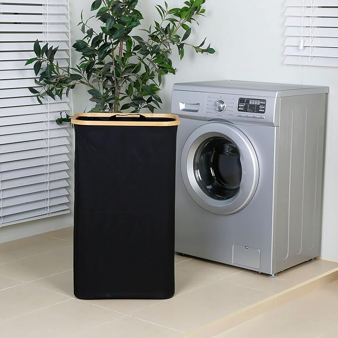 iEGrow Laundry Hamper with Lid, 110L Large Laundry Basket with Handle, Collapsible Clothes Basket Organizer with Removable 2 Inner Bag for Clothes Toys Towels - Black