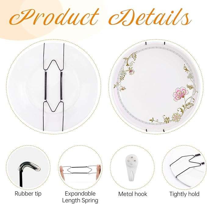 Plate Hangers for The Wall, Suitable for 9-11 inch Decorative Plate, Stainless Steel Wire Plate Holder with Wall Hooks and Rubber tip Protectors, Plate Hangers for Displaying Plates, Platter, Black