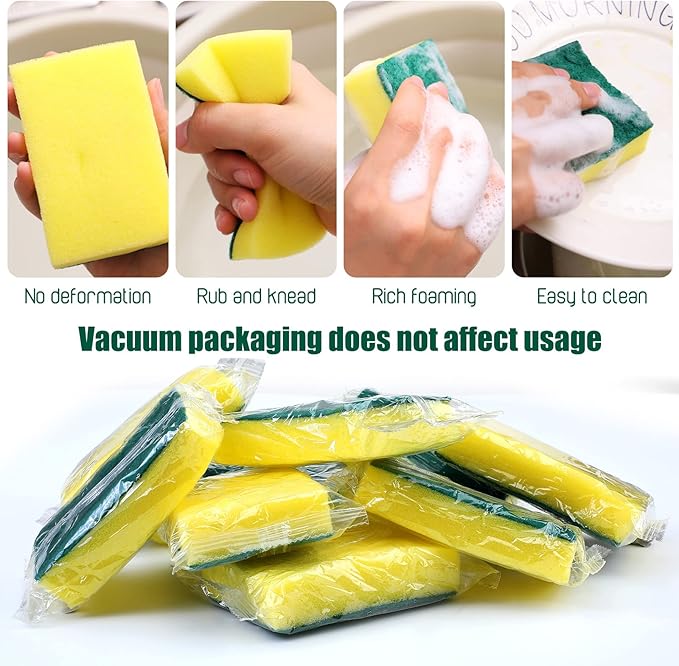 Tanlade 240 Pcs Individually Wrapped Sponge Dishwashing Sponge Bulk Non Scratch Scrub Sponges Kitchen Scouring Pad for Household Cleaning Rental Dishes Hotel Apartment Car (Yellow,Green)