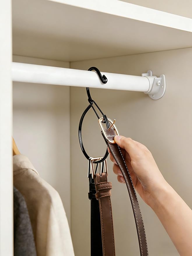 Supforce 2 Pack Belt Hanger, Belt Hanger for Closet, Rust-Proof Belt Organizer for Closet, Holds Ties, Scarves, hat, Bags & Accessories, Black
