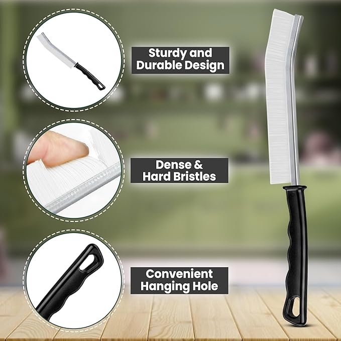 Crevice Cleaning Brush Set – 3Pcs Hard Bristle Cleaning Tools (2 Black & 1 White) for Grout, Tile Floors, Gaps & Narrow Spaces – Small Grout Scrub Brush for Bathroom, Shower, Window Tracks, Kitchen