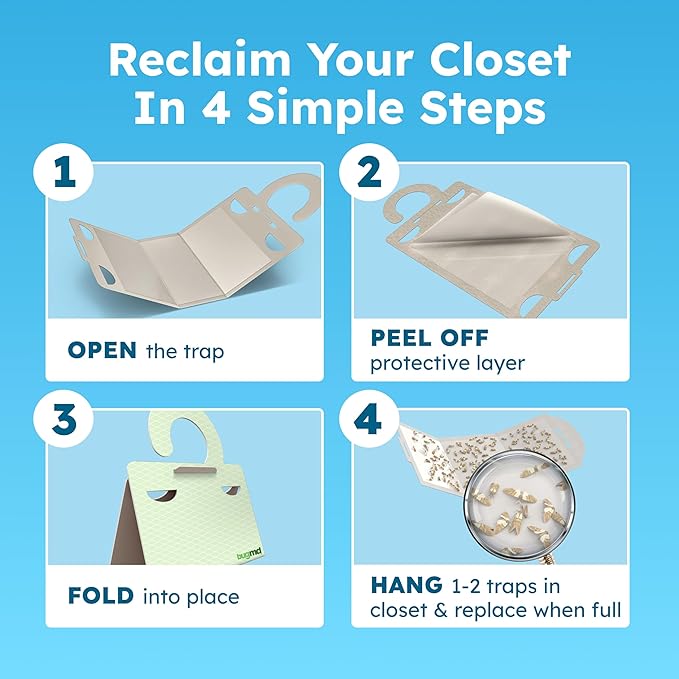 BugMD Clothes & Pantry Moth Traps (18 Count) – Sticky Glue Pheromone-Based Repellent for Closets, Cabinets & Wardrobes – Non-Toxic - Green