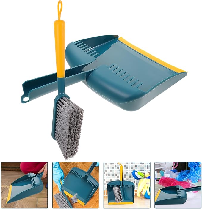 Hand Broom and Dustpan Set Small Size with Plastic Bristles Home Cleaning Accessory for Kitchen, Tabletop, Car Interior, and Office Sweeping