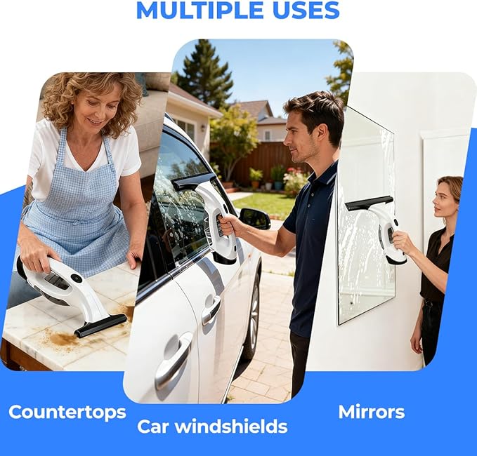 Plubedo Window Vacuum Squeegee Cordless Electric Window Cleaner Tool 11 inches Window Cleaning Kit Shower Squeegee for Shower Doors, Mirrors, Car Windshields and Tiles