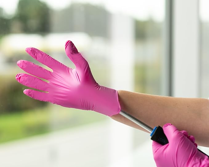 FRAMAR Pink Gloves Disposable Latex Free Large – Nitrile Gloves Large, Non Latex, Powder Free, Guantes De Nitrilo, For Hair Dye, Salon, Cleaning, Tattoo, Food Prep, Extra Durable – 100 Pack