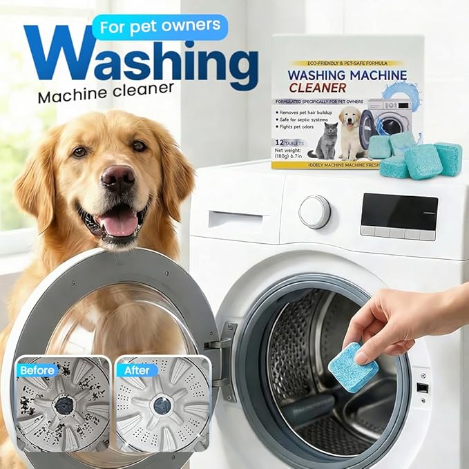 Washing Machine Cleaner Tablets, 12 Pack for a 6 Month Supply, Formulated for Pet Owners, Eliminates Odors, Lint and Detergent Buildup (3 Box)