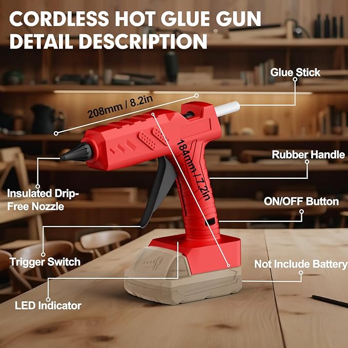 Cordless Hot Glue Gun for Milwaukee 18V Battery, 60W Full Size Craft Glue Gun, Handheld Hot Glue Gun Kit with 30pcs 0.43'' Glue Sticks for Home Repair Arts Crafts DIY(No Battery)