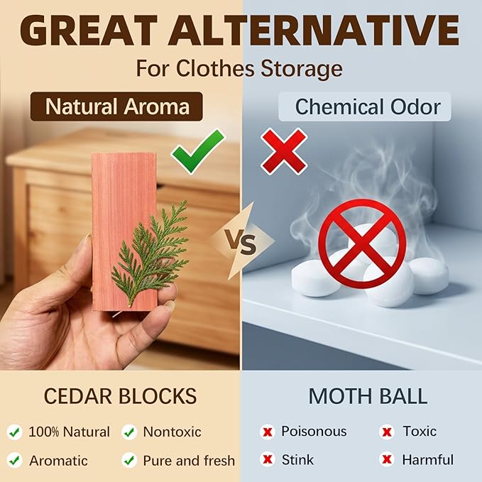 50 PCS Cedar Blocks for Clothes Storage,Natural Aromatic Cedar Blocks for Closet Storage,Wardrobe,Drawers,Shelves