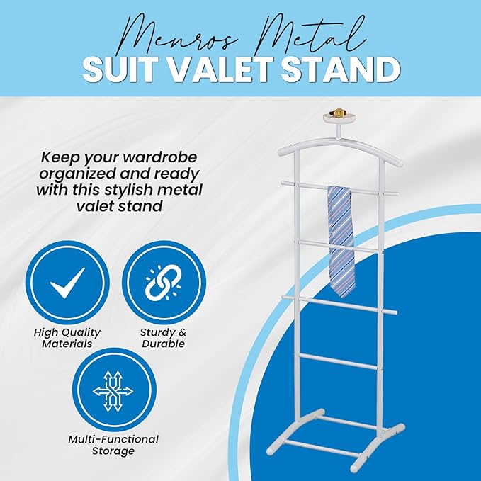 Kings Brand Furniture - Menros Metal Suit Valet Stand, Clothes Rack, White