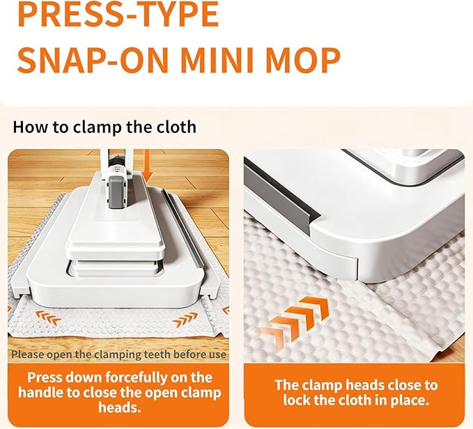 No Wash, Cloth Changing Mini Mop | Automatic Click on Lazy Mops for Kitchen Counter, with Snap-Grip System Multi Surface Floor Cleaning (1 mop + 20 Cloths)