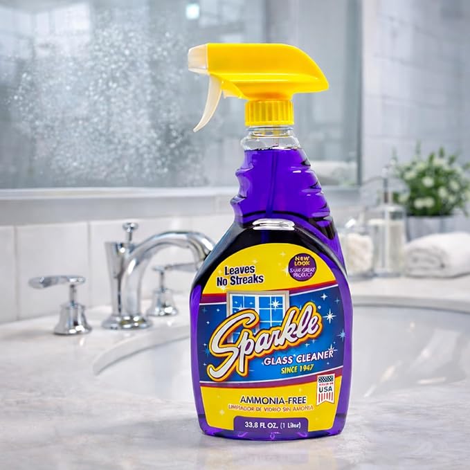 Sparkle Glass Cleaner Spray Bottle 2-Pack, Ammonia-Free Original Formula Heavy Duty Glass Cleaner, Leaves No Streaks (33.8 Fl Oz,Pack of 2)