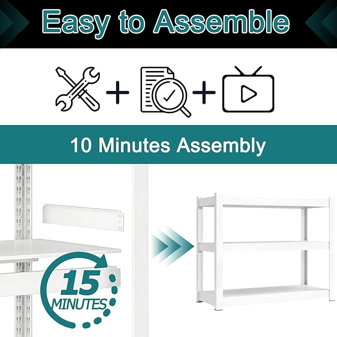 3-Tier Metal Storage Shelving Unit White 16" D x 36" W x 36" H, Adjustable, 1800 lbs Capacity, Heavy Duty, Storage Organizer, for Garage, Home, Bathroom, Laundry, Storage Rack