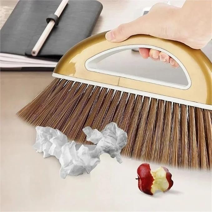 Gold Broom Dustpan Set Folding Dustpan Long Handle Rubber Wiper Space-Saving Floor Cleaner Kit Household Cleaning Accessory for Cleaning(Gold-3pcs)