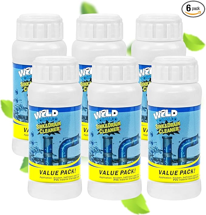 Drain Cleaner Powder, Wild Tornado Sink and Drain Cleaner Powerful Pipeline Dredging Agent, Kitchen Unblocker, Powder for Kitchen Toilet（6Pcs）