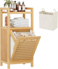 Homykic Tilt Out Laundry Hamper, 10 Gal Bamboo Laundry Storage Cabinet with Removable Basket, Hidden Hamper Organizer with Shelf for Dirty Clothes, Bathroom, Laundry Room, Space Saving, Natural