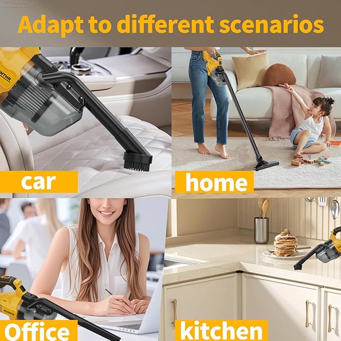 Cordless Vacuum for DE-Walt 20V Battery, 5-in-1 Handheld Electric Vacuum Cleaner with 500W Powerful Motor, 46 CFM Portable Hand Vacuum with HEPA Filter for Car, Carpets, Furniture (No Battery)