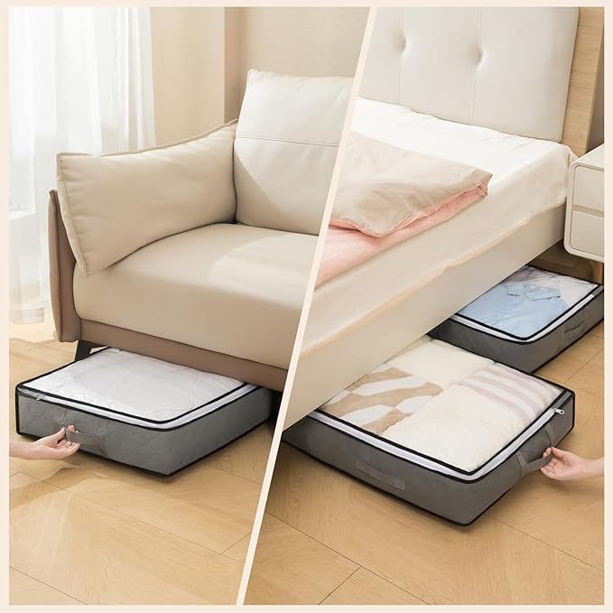 90L Under Bed Storage Containers, Foldable Grey Underbed Storage Bags - Closet Organizers and Storage Bins for Wrapping Paper, Blanket, Clothing, Comforter, Sweaters, Pillows, Linen Sheets