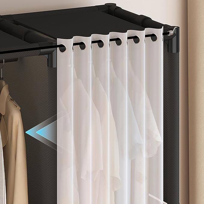 Portable Closet,Portable Closets for Hanging Clothes,Japanese Style Wardrobe Clothing Rack with 3 Drawers,1 Hanging Rods and 2 Storage Shelves,43.3" L x 17.7" W x 65.1" H,Black