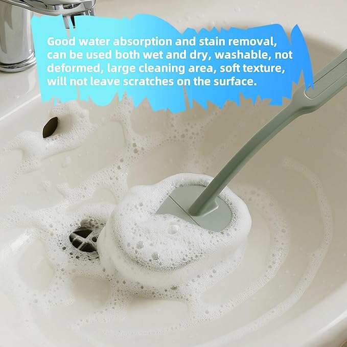 Long Handle Sponge Scrub Bathroom Brush, Sponge Cleaning Brush with Handle Large Wall Scrubber Shower Long Handle Brushes for Tableware, Kitchen, Toilet, Bathroom Cleaning Tool Accessories Gray-Green