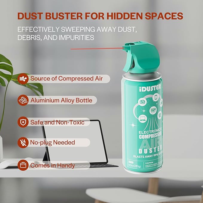 iDuster Keyboard Cleaner Air Spray - Canned Air for PS5, Computer, PC, Keyboard, Electronics, 3PCS(10oz)
