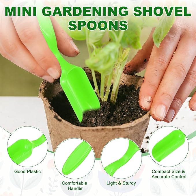 10-Pack Mini Gardening Shovel Spoons, Plastic Garden Soil Scoops for Cultivation Digging Transplanting/Flower Planting/Plant Succulent, Colorful Small Gardening Tools [Green]