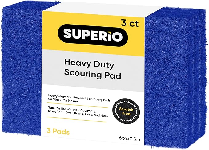 Scouring Pad Non-Scratching Scrubber Non-Scratch Cleaning Scrub Pads, Heavy Duty Scouring Pad, Reusable Kitchen Scrubbing Pad Pack of 3, Blue, By Superio