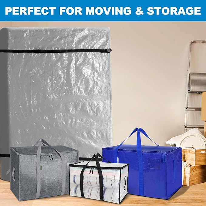 TICONN Mattress Bags for Moving, Heavy Duty Twin Mattress Cover Storage Bag with Full-Around Handle and Adjustable Buckles (Gray, Twin)