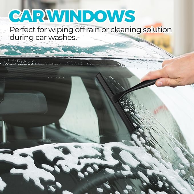 2PACK 11.5-Inch All-Purpose Shower Squeegee for Shower Doors, Bath Linen Sets, Tile Shower Walls, Bathroom, Window, Glass and Car Windshield, Mirrors and Kitchen-Stainless Steel, Black