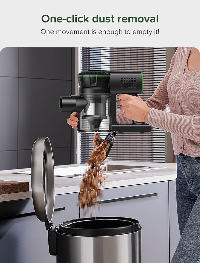 Vexilar Cordless Vacuum Cleaner, 550W/45Kpa/60Mins, Cordless Stick Vacuum Cleaner with Self-Standing and Touch Screen, 6-in-1 Lightweight, Rechargeable Vacuum for Pet Hair Carpet Hardwood (Green)