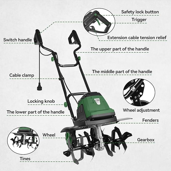 Prostormer 18 Inch Corded Electric Tiller Cultivator, 15Amp Motor with 6 Steel Tines, Heavy Duty Garden Tiller for Soil Cultivation, Lawn, and Yard Care