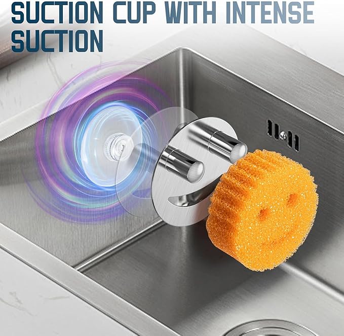 3 Pack Stainless Steel Smiley Face Dish Sponge Holder, Silver Sink Caddy Organizer Storage with Suction Cup for Kitchen, Kitchen Accessories Decor Scrubber-Silver