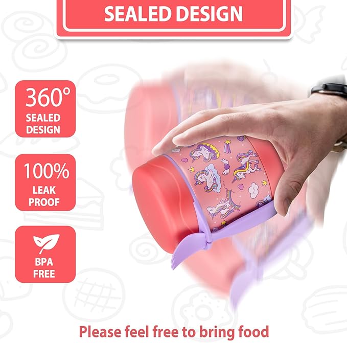 10oz Soup Thermo for Hot Food Kids,Lunch Thermo Kids Food Jar with Spoon Hot Insulated Food Containers,Leak Proof Stainless Steel Wide Mouth Lunch Thermo Jar for School(Pink-Unique Horse)