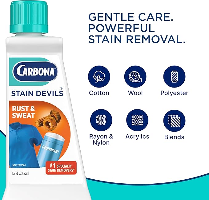 Carbona Stain Devils® #9 | Rust & Perspiration | Professional Strength Laundry Stain Remover | Multi-Fabric Cleaner | Safe On Skin & Washable Fabrics | 1.7 Fl Oz, 3 Pack