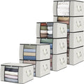 Fab totes 10 Pack Clothes Storage, Foldable Thick Fabric Blanket Storage Bags, Containers for Organizing Bedroom, Closet, Clothing, Comforter, Organization with Handle,Ivory White