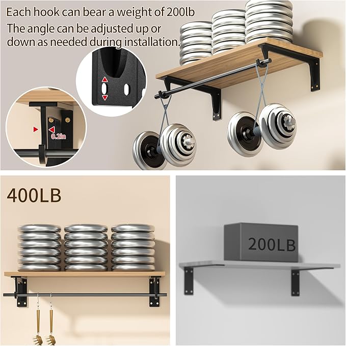 Closet Rod Brackets Heavy Duty Support 400 lbs WYGWP 10 inch Wall Mounted Closet Shelf Brackets with Rod Holder for Home and Closet Decor (4pack Black)