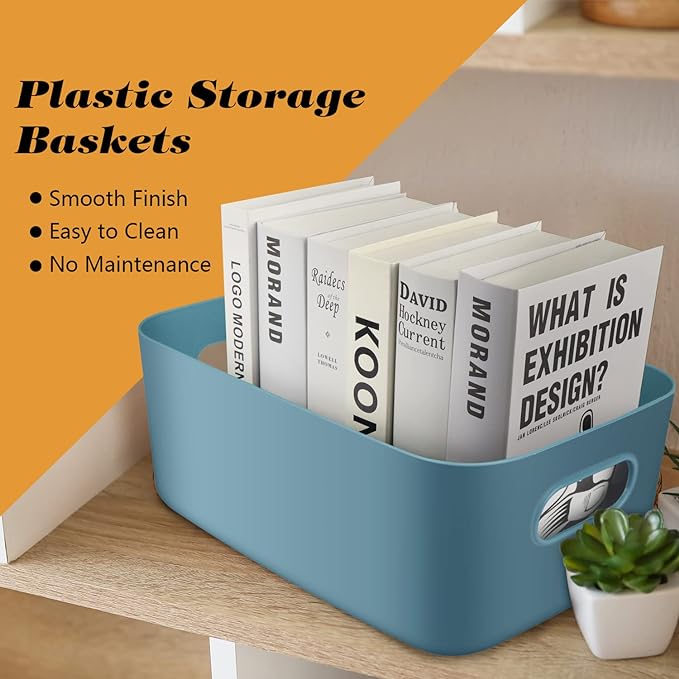 OWill 7-Pack 7.2 L Plastic Storage B-ins and Baskets for Efficient Home Classroom Organization - Small Containers in Multiple Colors for Kitchen, Cupboard Box, Bathroom Organizer on Shelves and Tubs