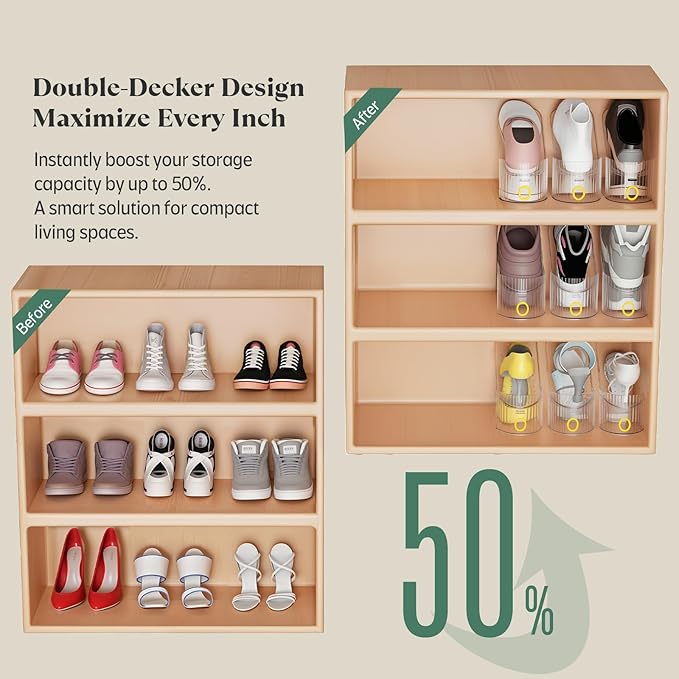 Clear 10 Pack Shoe Slot Organizer, Shoe Stacker Organizer Holders for A Pair of Shoes, Adjustable Thickening Double Layer 50% Shoe Space Saver Rack Storage for Closet (clear, 10 Pack)