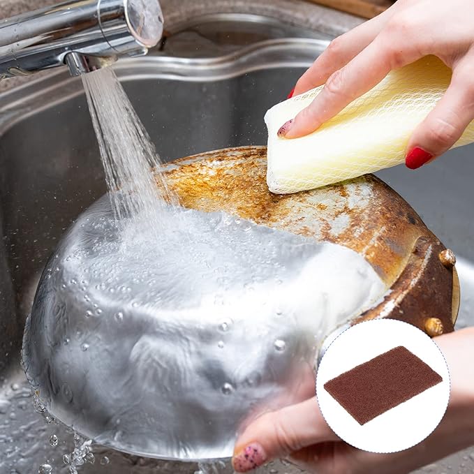 METALLIXITY Scouring Pad (15 x 10cm/ 6"x4") 20pcs, Non-Scratch Scouring Sponge Scour Pads - for Cleaning Dishes Pots, and Pans, Brown