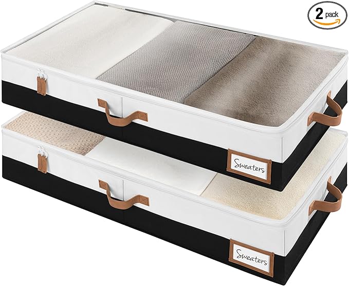 StorageWorks Large Under Bed Storage Containers with Handles and Label Holder, 2 Pack Ultra-thick Fabric Underbed Bins, Closet Organizer for Clothes, Blankets, Sweater