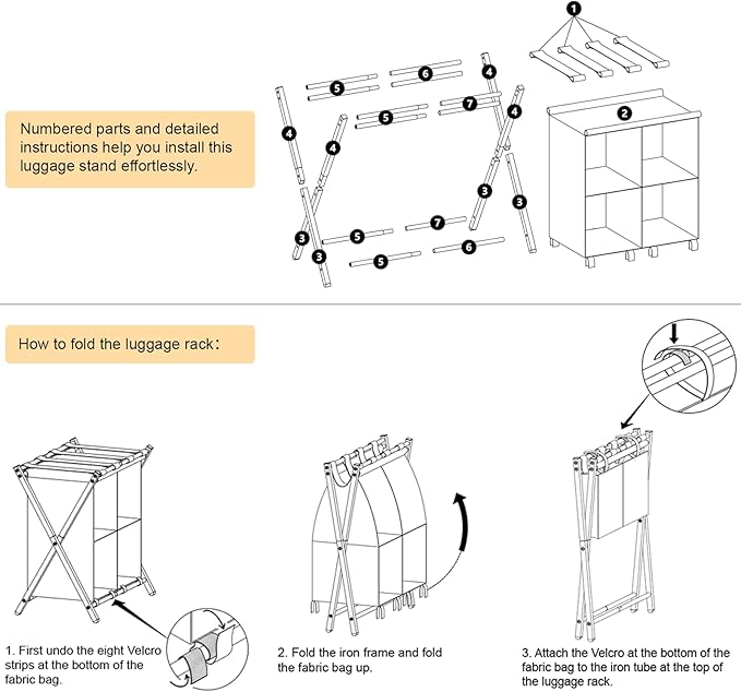 aboxoo 2 Pack Luggage Rack with storage, Guest Room Folding Suitcase Stands, Holds up to 120 lb, Space Saving Suitcase Holders for guest room, Bedroom Hotel, Grey