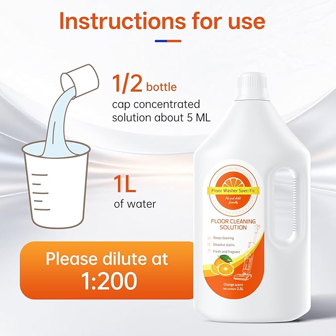 Floor Cleaning Solution Compatible With Tineco/Bissell/Dreame And Shark, Fragrance Deodorization, Deep Cleans for Multiple Hard Floors, Suitable With Cordless Wet/Dry (【Sweet Orange】, 2.51 Liter)
