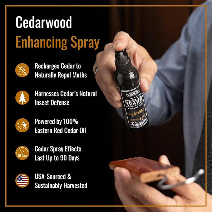 Dr. Killigan’s CedarWard Spray - 4 fl. oz. - Natural Cedar Oil Formula Restores Scent to Cedarwood Accessories, Closets, Drawers, Trunks, Chests, Pest and Moth Repellent for Clothes