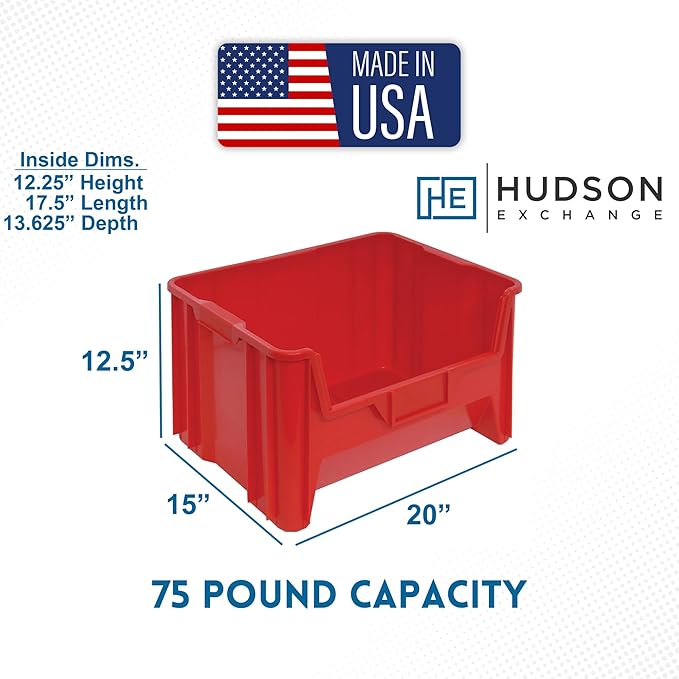 Hudson Exchange 20" x 15" x 12.5" (54 Pack) Plastic Giant Stackable Hopper Bin Container, Red