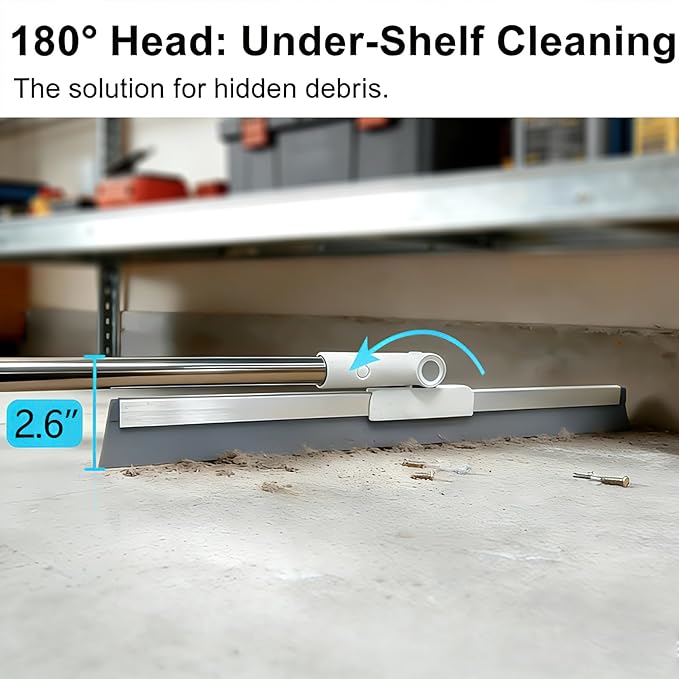 19.7'' Large Floor Squeegee for Concrete Floor with 51''-58'' Telescoping Stainless Steel Handle, Squeegee Broom for Removing Water on Tile, Epoxy, Garage, Driveway, Patio