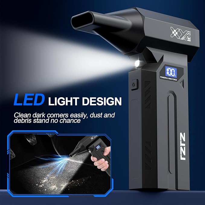 Compressed Air Duster, 150000RPM Powerful Electric Air Duster, 4-Gears Adjustable Cordless Air Blower with LED Light, Rechargeable Dust Blower for Computer, Keyboard, Outdoor, Home and Car